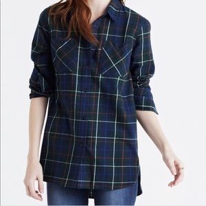 Madewell Blue/Green Plaid Boyfriend-Style Shirt